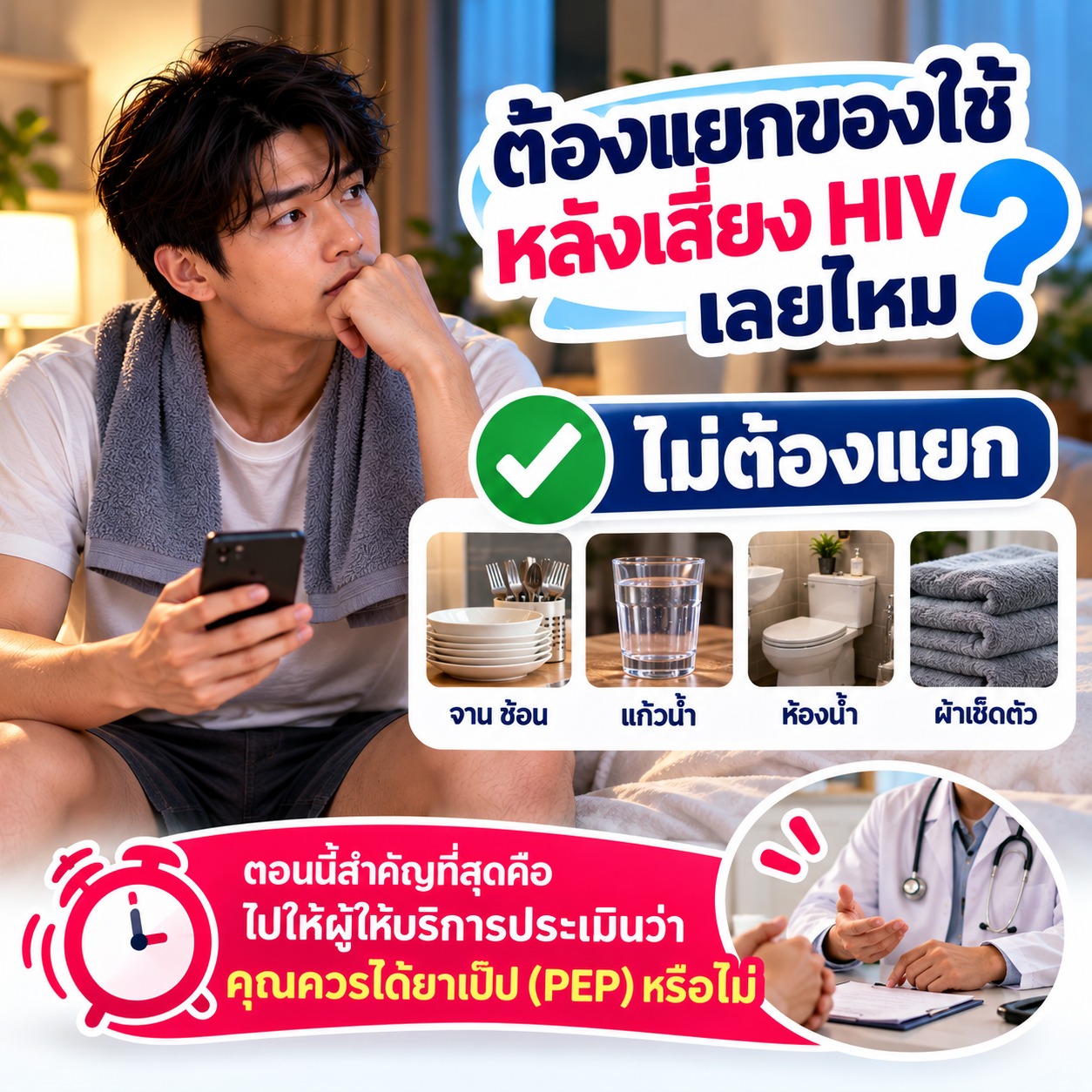 ต้องแยกของใช้หลังเสี่ยง HIV ไหม อยู่บ้านอย่างไร